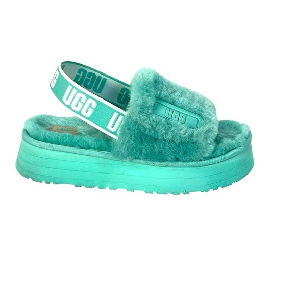 UGG Tide  Pool Disco Sheepskin Fluf Slide Platform Sandals US 8 mint green - Picture 6 of 7